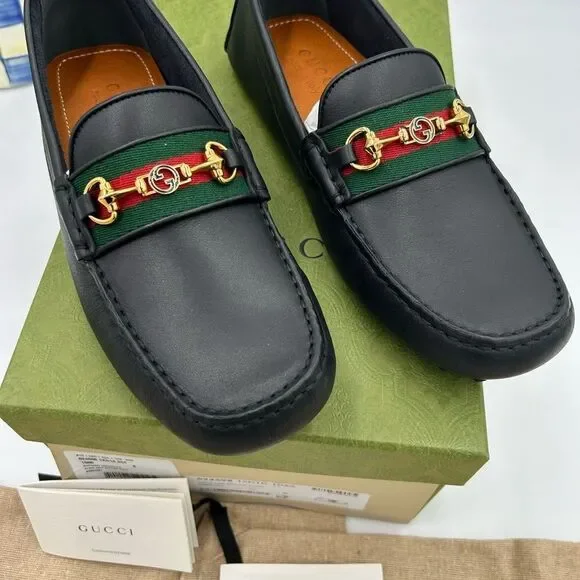 Men’s Gucci ayrton web striped leather loafers size 6 fits 7US made in Italy - Picture 3 of 7